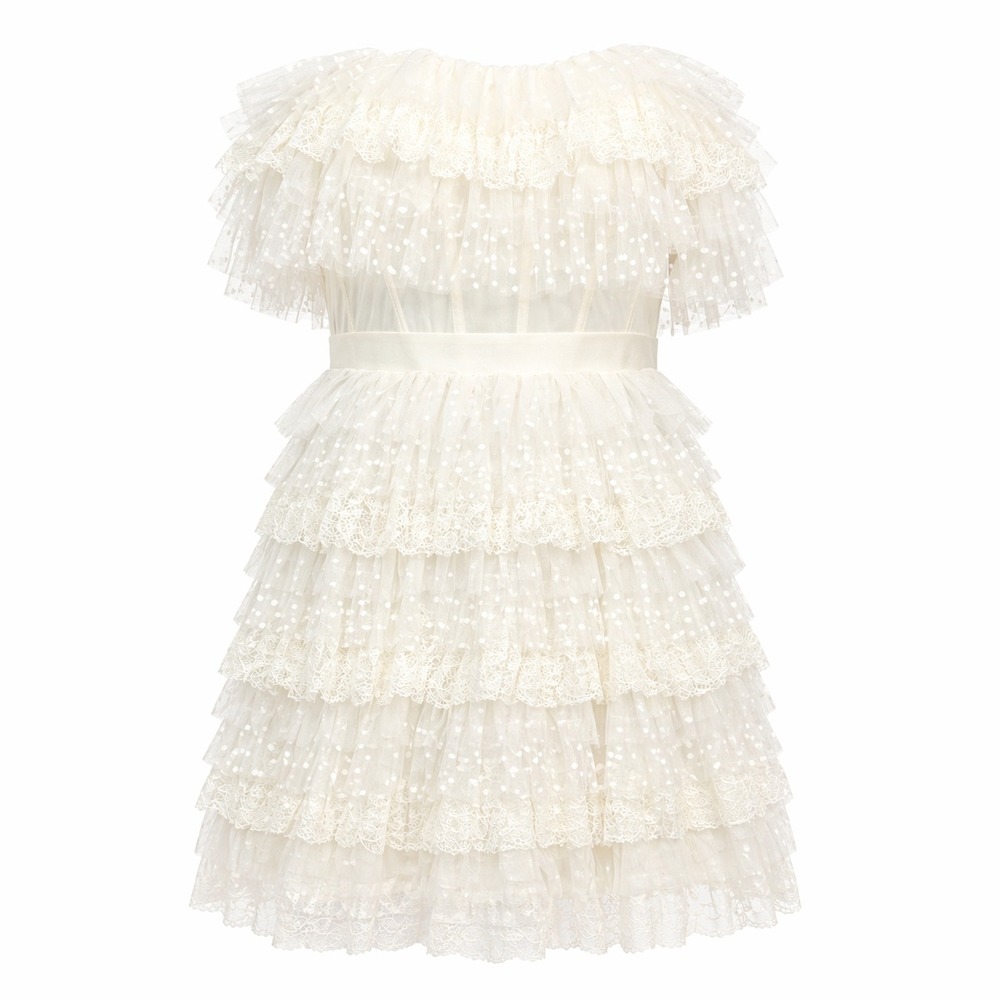 BCBGMAXAZRIA Fairycore‎ Lace Ruffle Dress Women Size 10 Whimsical Angelcore